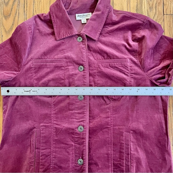 Vintage Norm Thompson Velour Button Up Jacket Purple Women’s Large NWOT Pockets - Picture 10 of 12